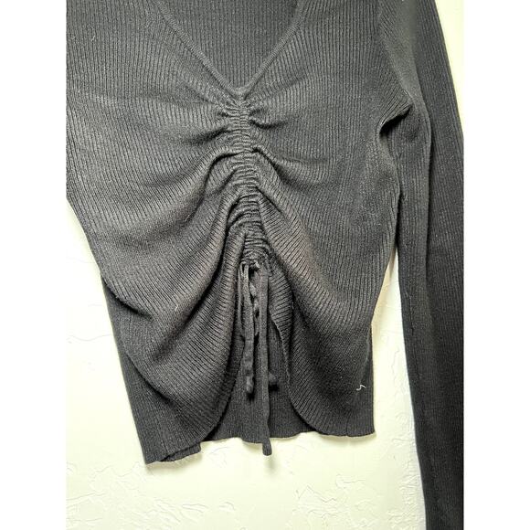 Hooked up black cut out cinched tie up sweater womens large coquette urban fairy - Picture 2 of 7